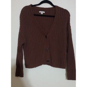 American Eagle Brown Ribbed Knit V-Neck Button Front Cardigan Sweater Womens M